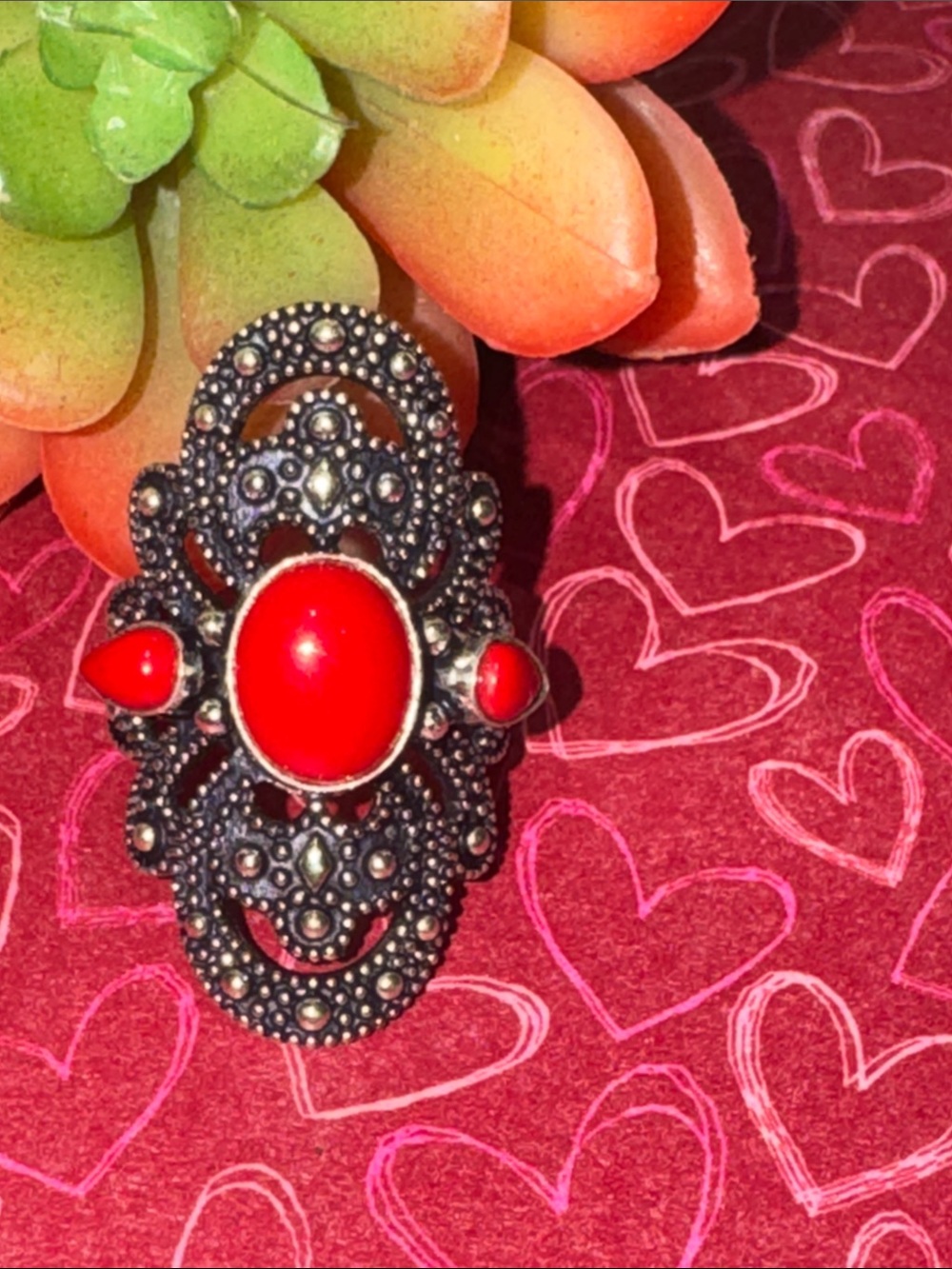 Coral Silver Ring